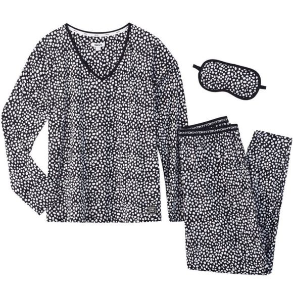 Dkny Other - DKNY 3 Piece Sleep Jogger Set with Eye Mask NWT Black & White Super Soft!